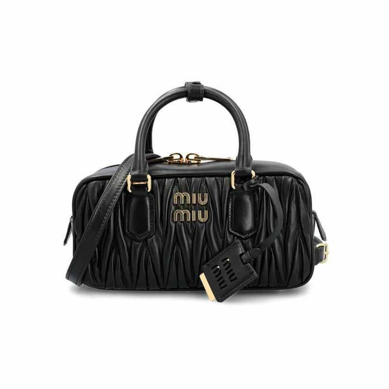 MIU MIU 25FW 金色 Logo Matelassé 斜背包 黑色 5BB142 AN88 F0002-0