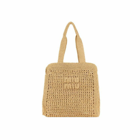 MIU MIU 25FW Logo 拉菲草編織手提單肩包 米色 5BG230 2DO1 F0018