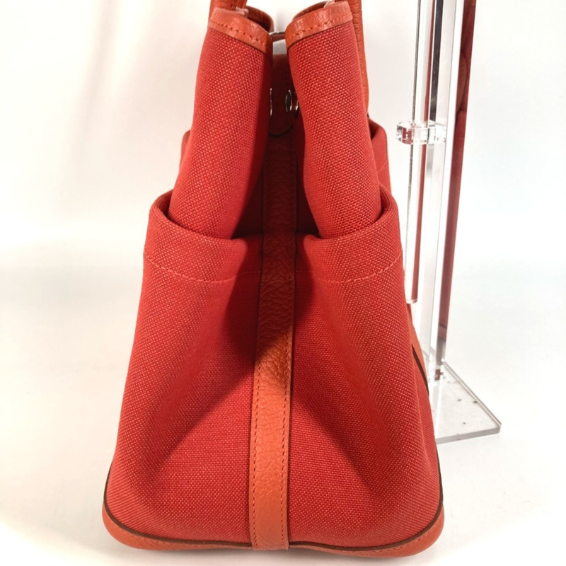 愛馬仕花園派對口袋托特包，36 PM，軍裝帆布，鄉村牛皮，男女通用，番茄紅 x 卡普辛紅，紅色-3