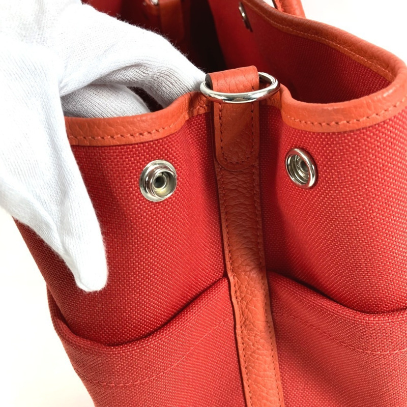 愛馬仕花園派對口袋托特包，36 PM，軍裝帆布，鄉村牛皮，男女通用，番茄紅 x 卡普辛紅，紅色-8