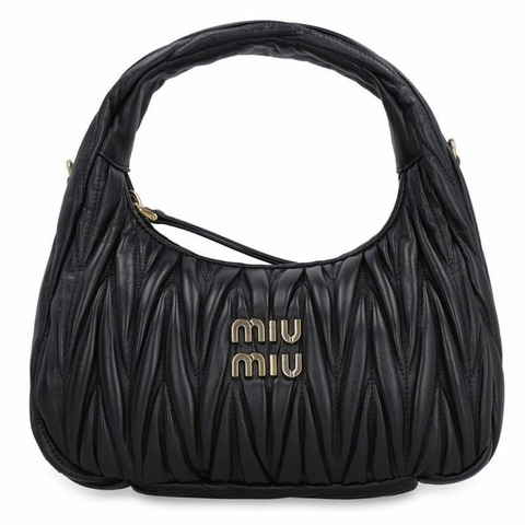 MIU MIU Matelassé 金色 Logo 手提單肩包 黑色 25FW 5BC125 AN88 F0002