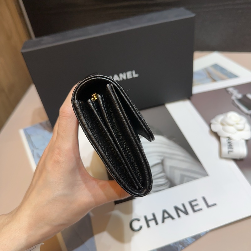Chanel 黑荔枝牛皮金釦下蓋12卡長夾-2
