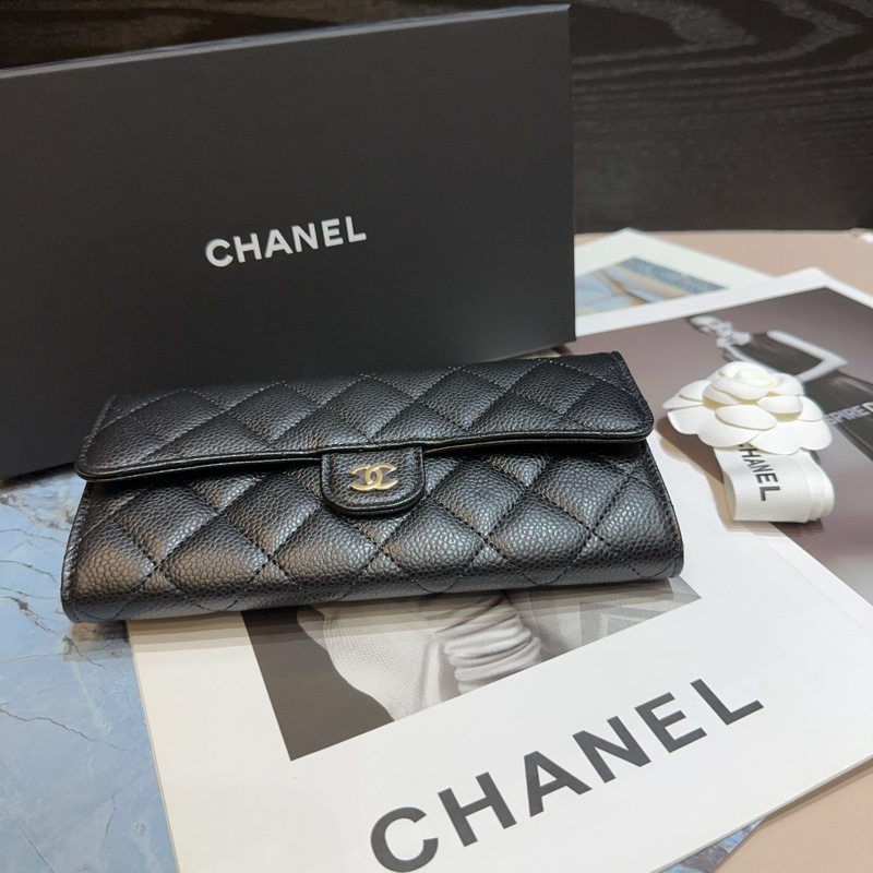 Chanel 黑荔枝牛皮金釦下蓋12卡長夾-4
