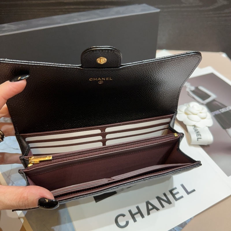 Chanel 黑荔枝牛皮金釦下蓋12卡長夾-5