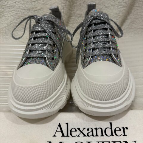Alexander McQueen tread slick銀色亮片厚底鞋 37號 98新配件塵袋