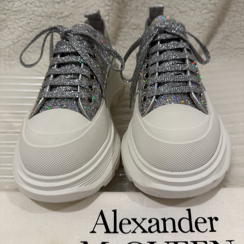 Alexander McQueen tread slick銀色亮片厚底鞋 37號 98新配件塵袋-0