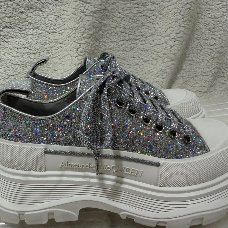 Alexander McQueen tread slick銀色亮片厚底鞋 37號 98新配件塵袋-2