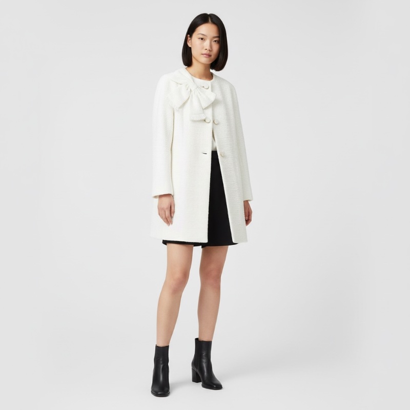 Kate Spade NJMU4835 經典立體蝴蝶結 100%純棉粗花呢大衣外套 珍珠白 小香風 US6號-3