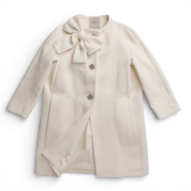 Kate Spade NJMU4835 經典立體蝴蝶結 100%純棉粗花呢大衣外套 珍珠白 小香風 US6號-9