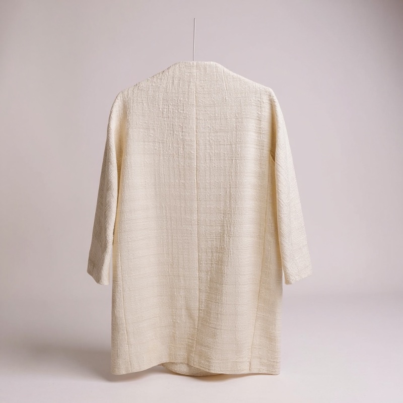 Kate Spade NJMU4835 經典立體蝴蝶結 100%純棉粗花呢大衣外套 珍珠白 小香風 US6號-10