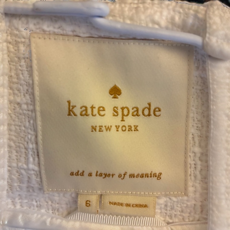 Kate Spade NJMU4835 經典立體蝴蝶結 100%純棉粗花呢大衣外套 珍珠白 小香風 US6號-11