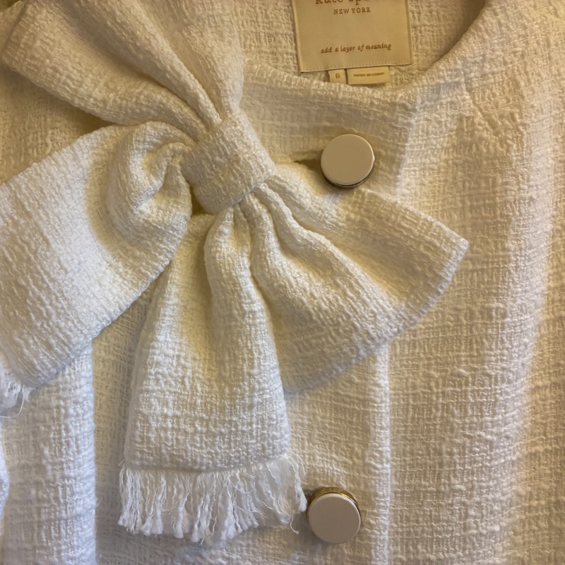 Kate Spade NJMU4835 經典立體蝴蝶結 100%純棉粗花呢大衣外套 珍珠白 小香風 US6號-14