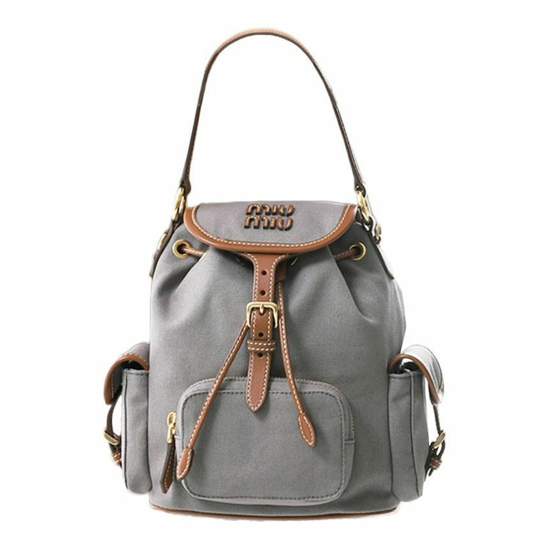 MIU MIU 25FW 標誌性帆布中型雙肩包 灰色 5BZ043 2IBQ F04KC-0