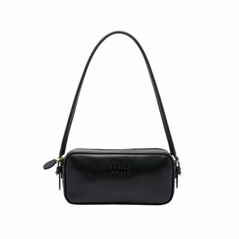 MIU MIU 26SS Logo 皮革肩背包 黑色 5NE024 AF8W F0002-0