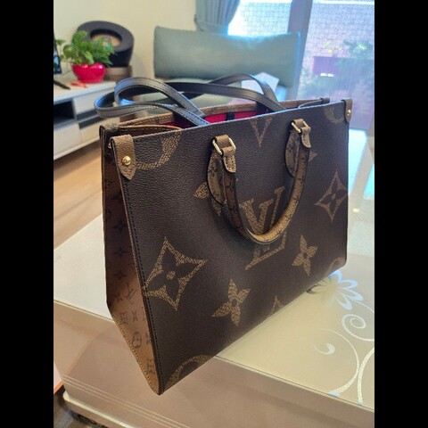 Louis Vuitton Onthego MM 帆布印花手提肩背包(焦糖x卡其棕)