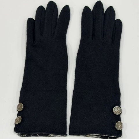 BURBERRY 藍標 戰馬扣羊毛格紋長版手套 黑色