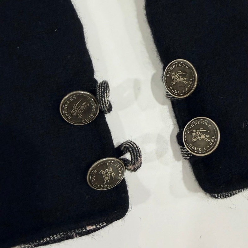 BURBERRY 藍標 戰馬扣羊毛格紋長版手套 黑色-6