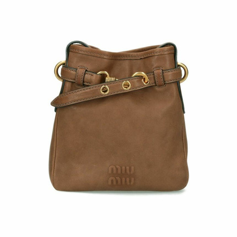 MIU MIU 刺繡Logo納帕皮革斜背包 棕色 5NR461 AEFX F0316