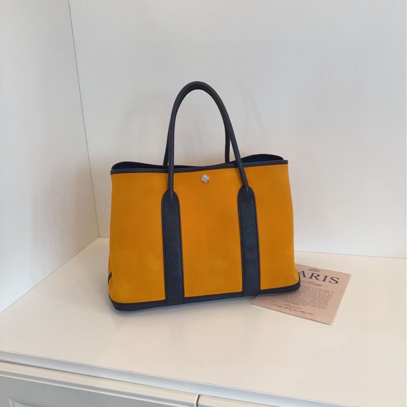 Hermes Garden Party 花園包 36 姜黄色拼深藍-0