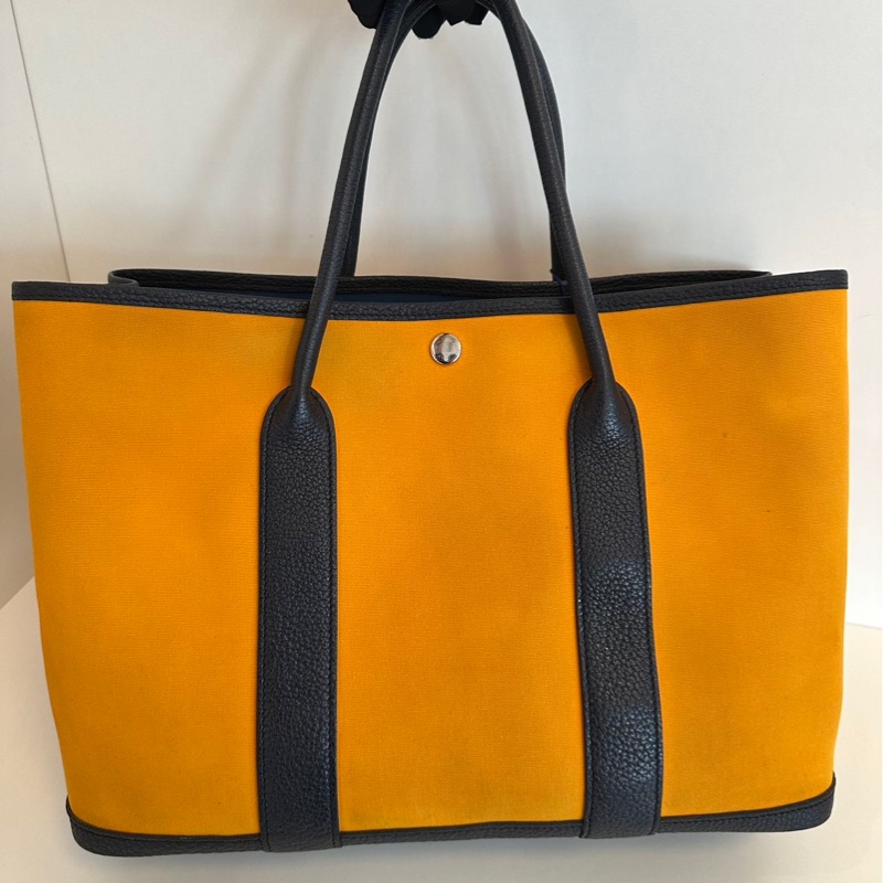 Hermes Garden Party 花園包 36 姜黄色拼深藍-3