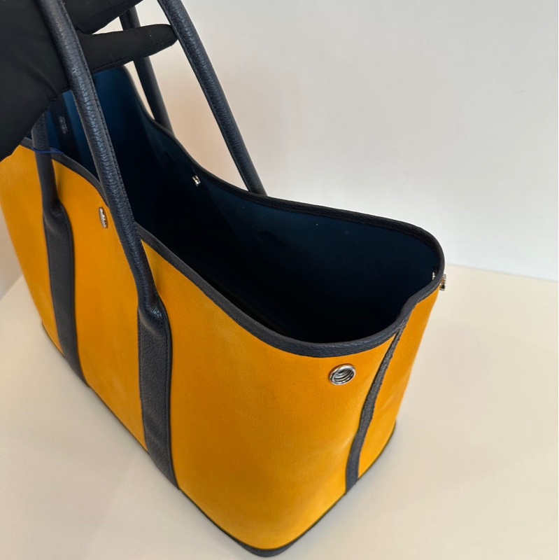 Hermes Garden Party 花園包 36 姜黄色拼深藍-12