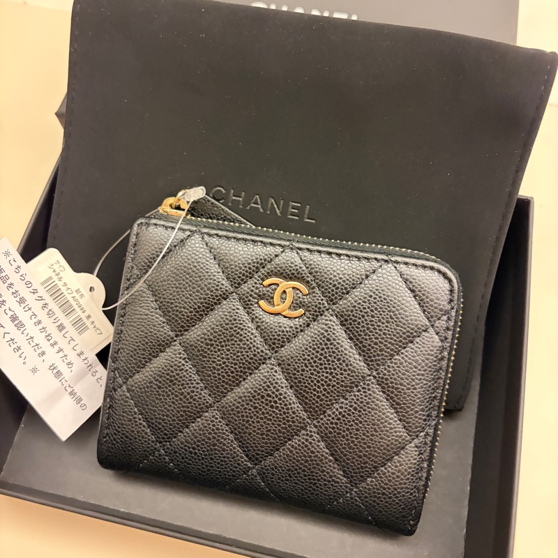 CHANEL 荔枝牛皮L型拉鏈錢包短夾-0