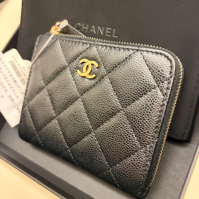 CHANEL 荔枝牛皮L型拉鏈錢包短夾-1