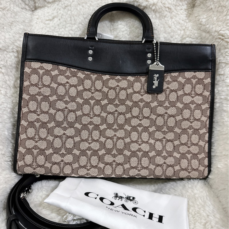 全新COACH ROGUE經典提花面料男用手提公事包-9