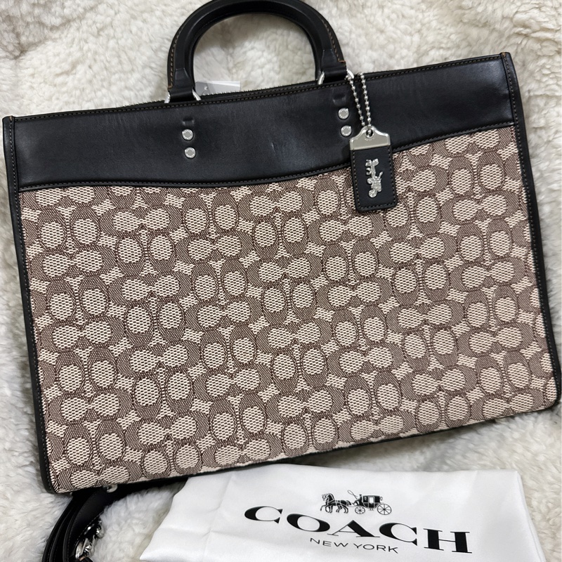 全新COACH ROGUE經典提花面料男用手提公事包-10