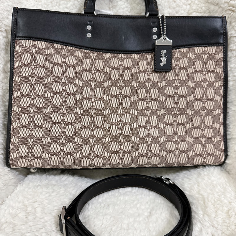 全新COACH ROGUE經典提花面料男用手提公事包-11