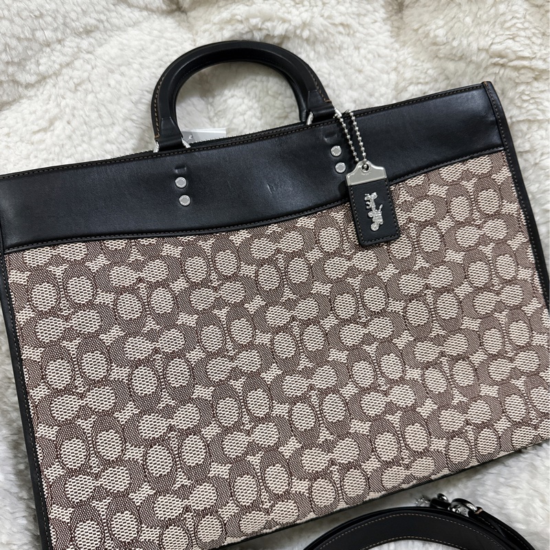 全新COACH ROGUE經典提花面料男用手提公事包-12