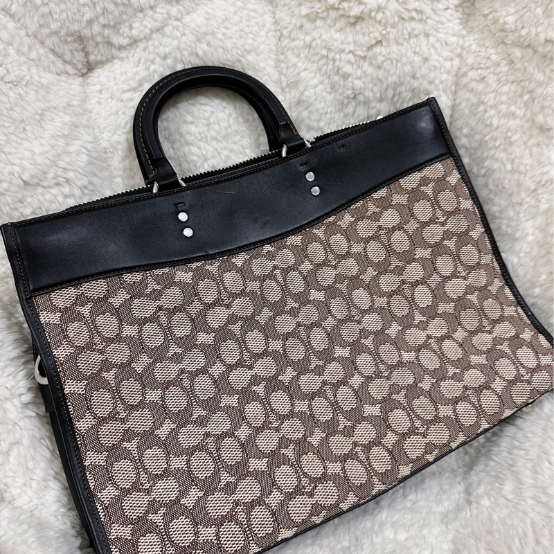 全新COACH ROGUE經典提花面料男用手提公事包-15