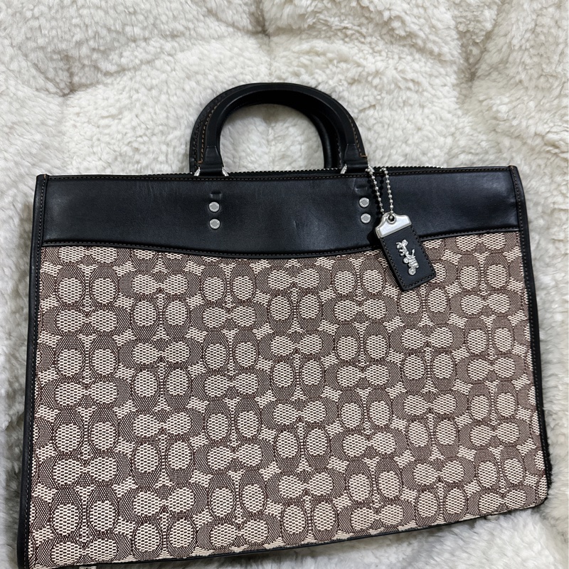全新COACH ROGUE經典提花面料男用手提公事包-38