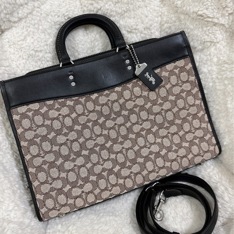 全新COACH ROGUE經典提花面料男用手提公事包-45
