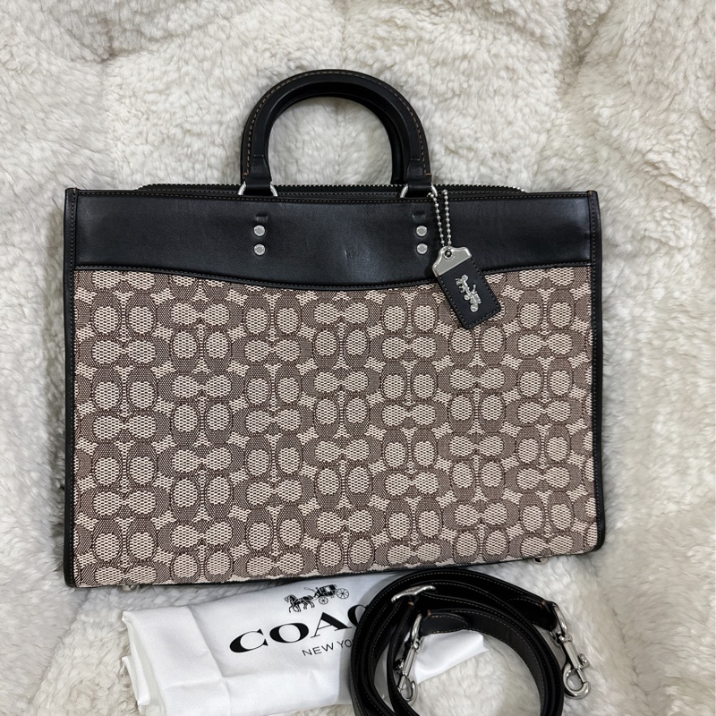全新COACH ROGUE經典提花面料男用手提公事包-46