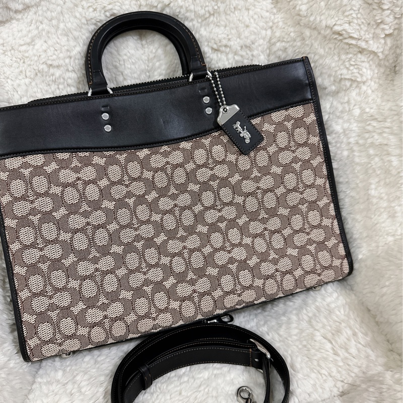 全新COACH ROGUE經典提花面料男用手提公事包-47