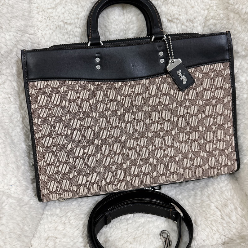 全新COACH ROGUE經典提花面料男用手提公事包-48