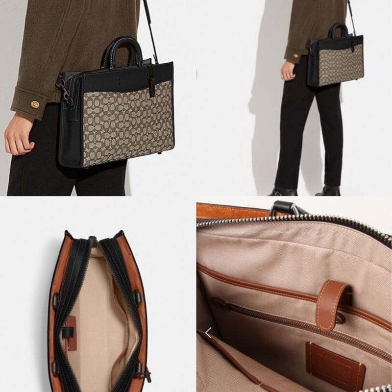 全新COACH ROGUE經典提花面料男用手提公事包-49