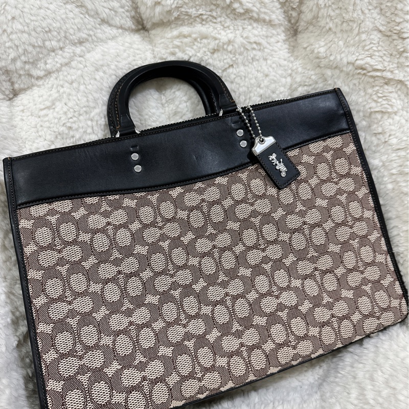 全新COACH ROGUE經典提花面料男用手提公事包-53