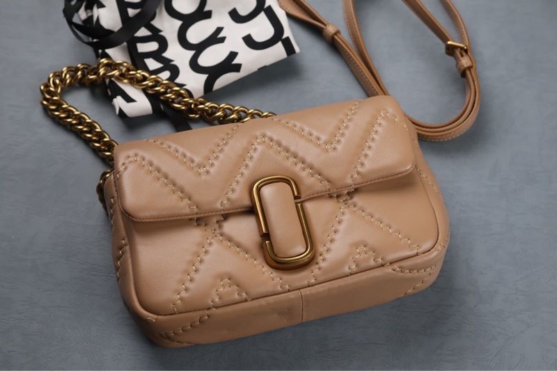 (二手）MARC JACOBS MJ (大號）駝色 縫線小羊皮翻蓋二用包-0