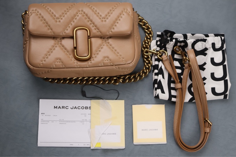 (二手）MARC JACOBS MJ (大號）駝色 縫線小羊皮翻蓋二用包-11