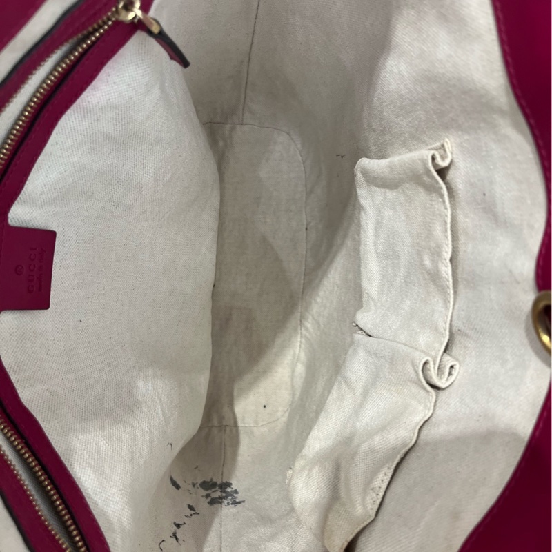 Gucci古馳水桶漆皮玫紅色牛皮手提包-6