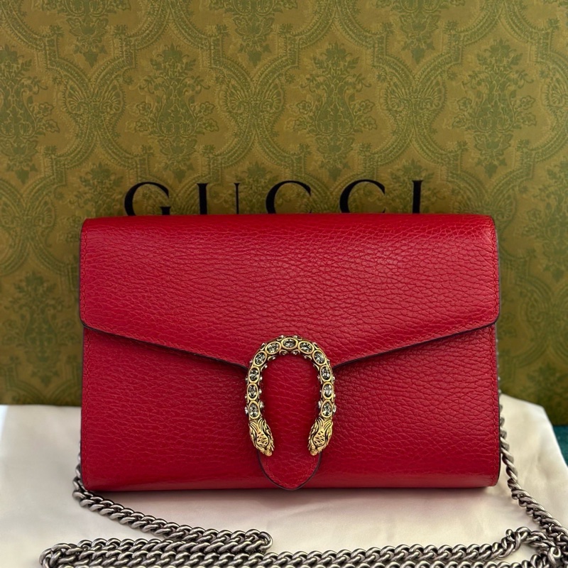 閒置新✨ Gucci/古馳紅色全皮款酒神woc鏈條包 上身巨好看 一個包包多種背法 20*13.5-0