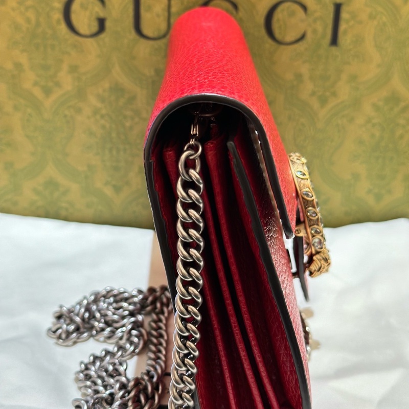 閒置新✨ Gucci/古馳紅色全皮款酒神woc鏈條包 上身巨好看 一個包包多種背法 20*13.5-2
