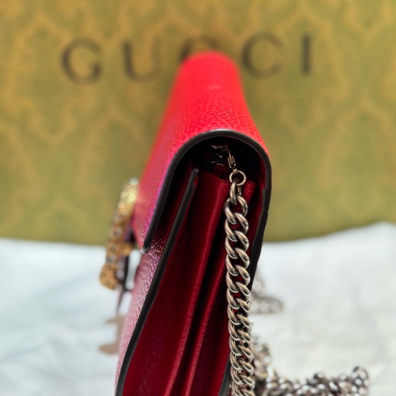 閒置新✨ Gucci/古馳紅色全皮款酒神woc鏈條包 上身巨好看 一個包包多種背法 20*13.5-3