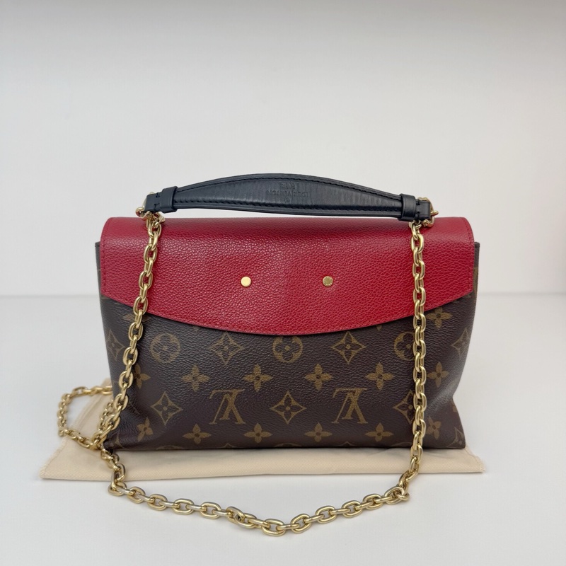 97新 路易威登/Louis Vuitton 老花鏈條傳奇包 信封 紅拼色-3