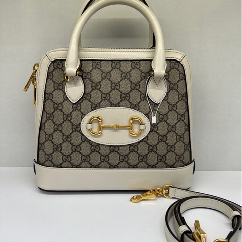 GUCCI古馳馬銜扣 955系列白色老花貝殼包手提包！附件：肩帶！