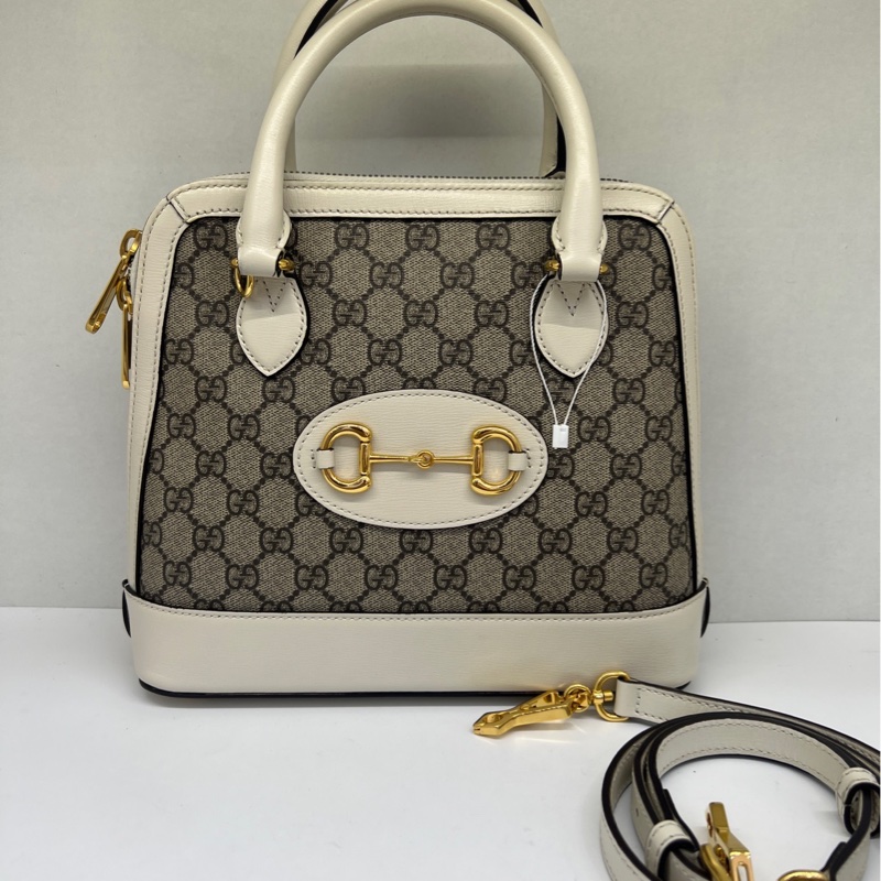 GUCCI古馳馬銜扣 955系列白色老花貝殼包手提包！附件：肩帶！-0
