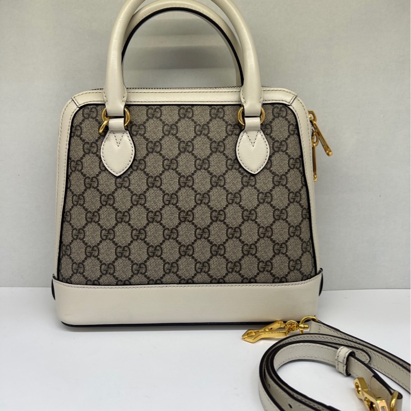 GUCCI古馳馬銜扣 955系列白色老花貝殼包手提包！附件：肩帶！-1