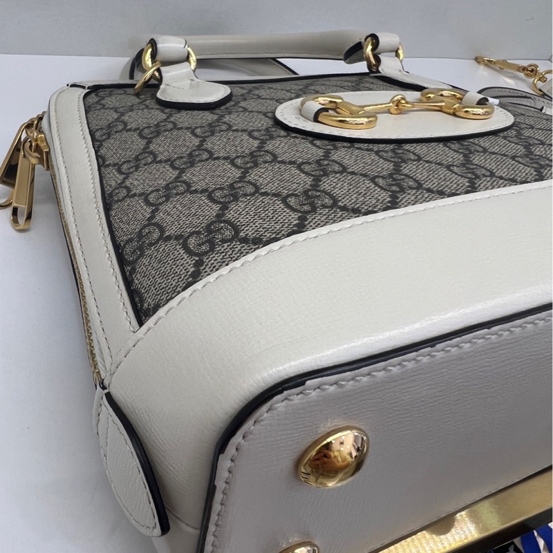 GUCCI古馳馬銜扣 955系列白色老花貝殼包手提包！附件：肩帶！-2